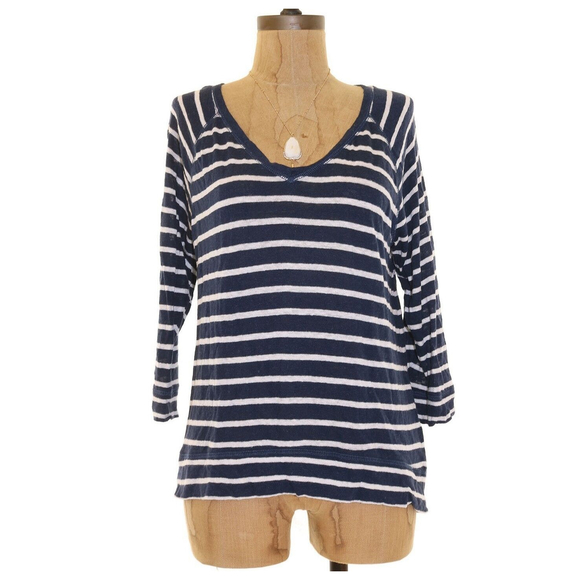 Rubbish Tops - Rubbish Juniors Top Size M 3/4 Sleeve Linen Blend Striped Blue White EUC B83